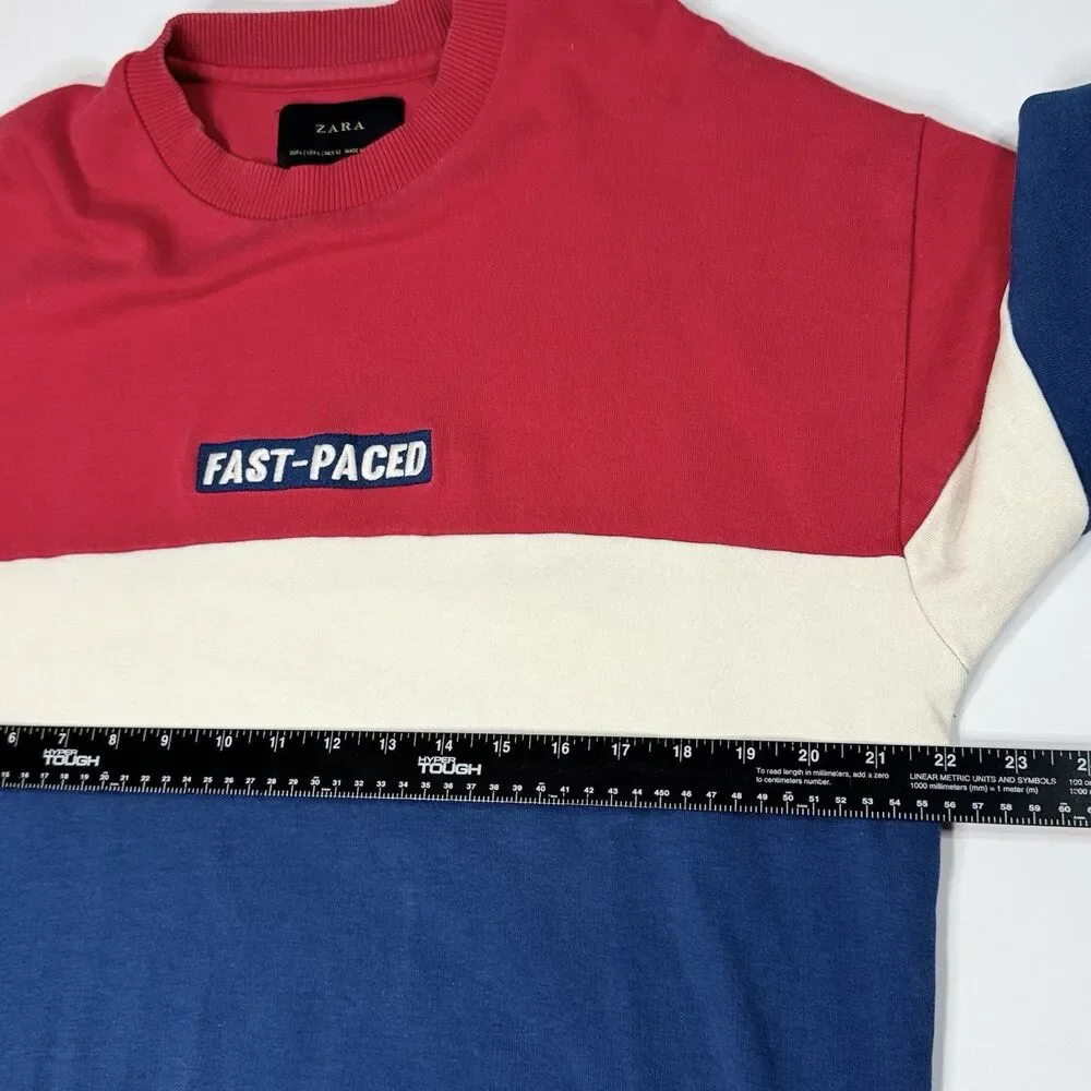 Zara Men’s Fast Paced Color‎ Block Sweater Red/White/Blue Pullover Size L